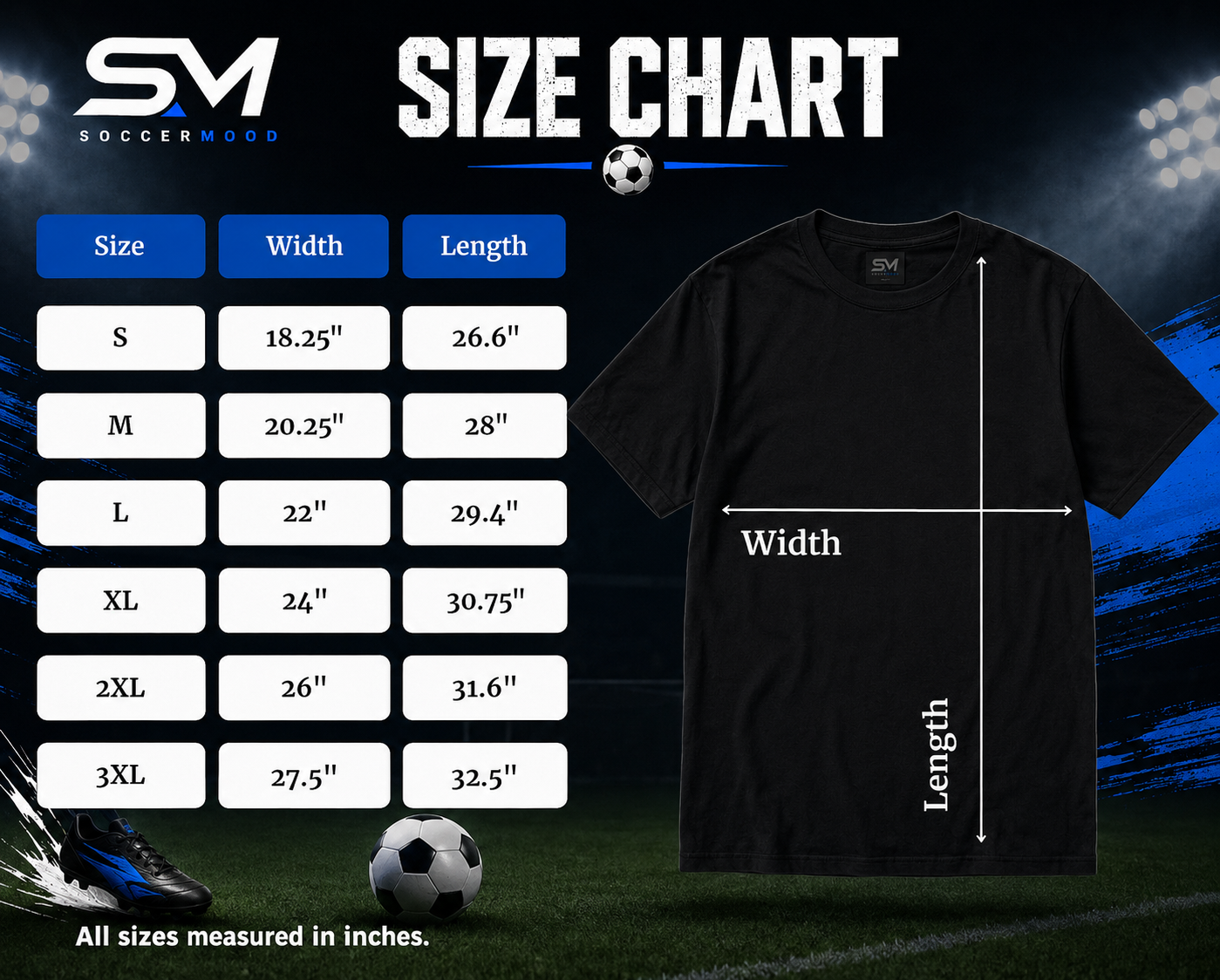 SoccerMood size chart
